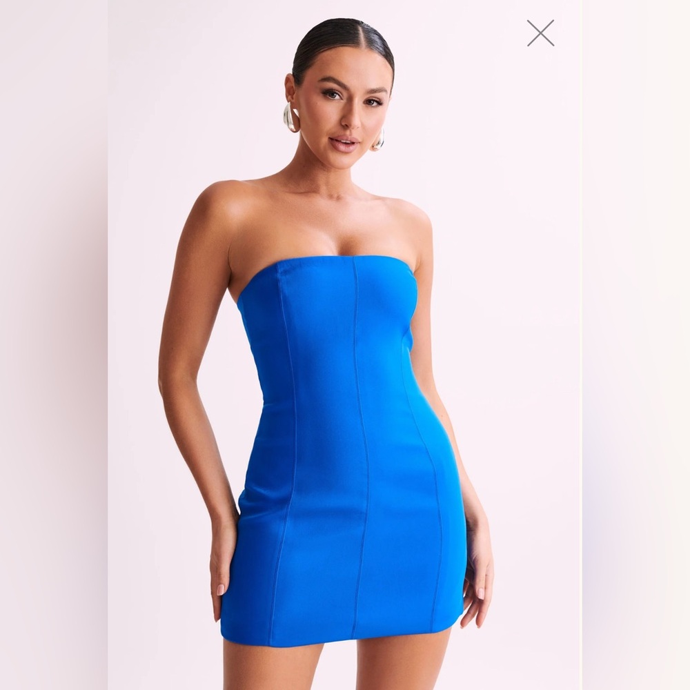mini strapless dress, cobalt blue, meshki, xs, Maci Crepe Mini Dress